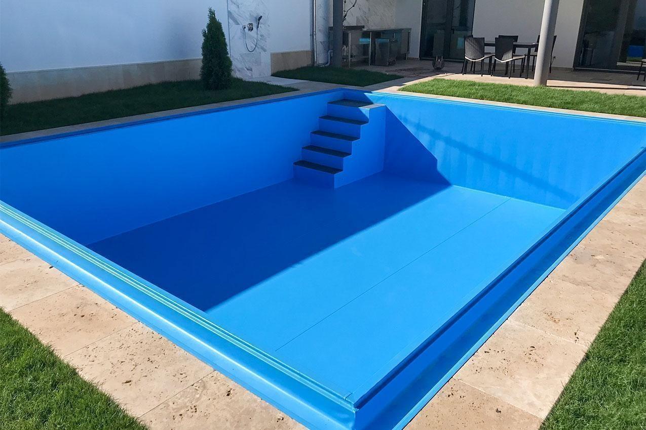 Folienverlegung Pool Adria Blau DKS Folienverlegung Pool Adria Blau